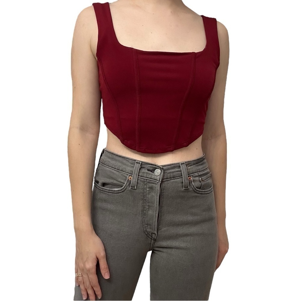 Fashion Nova Corset Top Cropped Red Stretchy Peasant Whimsigoth Size Medium